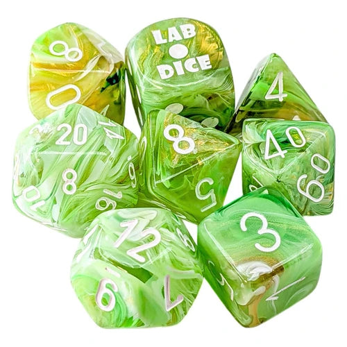 Marble® Polyhedral Sour Green/white 7-Die Set (with bonus die