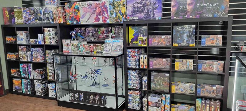 Shelves of model kits and miniatures